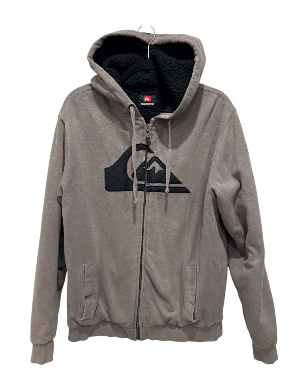Quiksilver Men's Gray Hooded Sherpa-Lined Full-Zip Sweatshirt M Warm Casual